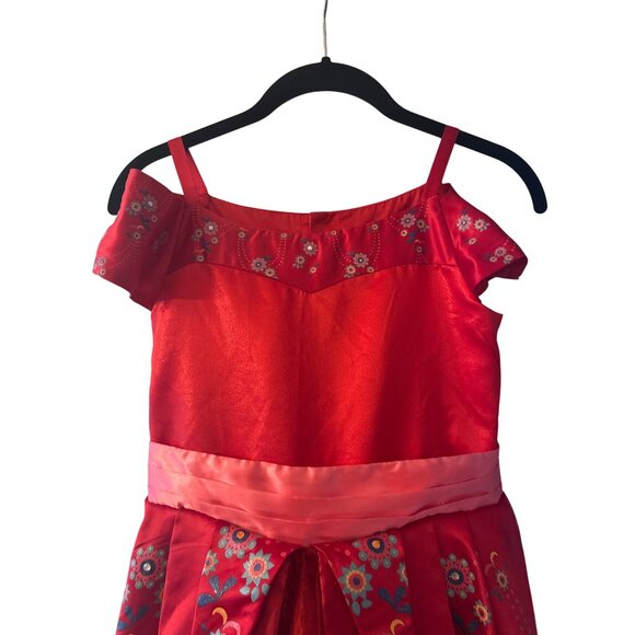 Disney Store Girls Red Floral Princess Dress With Satin Bow & Embroidered Size M - Picture 3 of 7